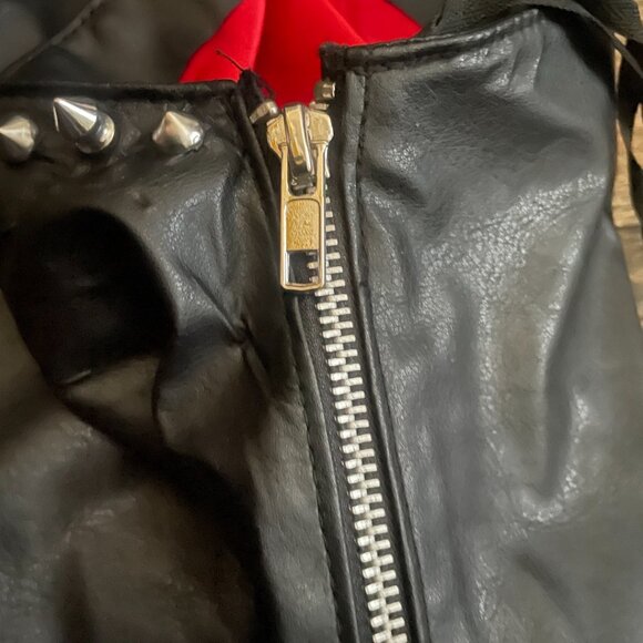 Black Faux Leather Studded One-Shoulder Dress - Picture 7 of 10